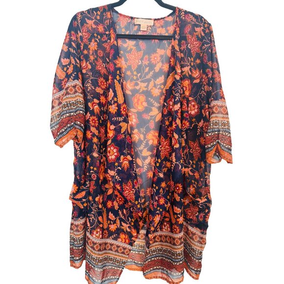 Band Of Gypsies Small  Floral Kimono Oversized Flowing Sheer Fabric Fall Colors - Picture 1 of 7